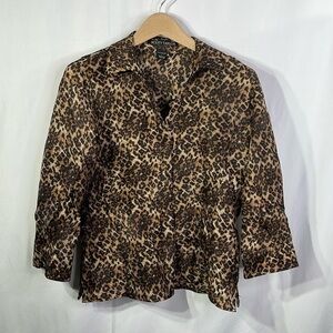 Scott Taylor leopard print, micro pleat three-quarter length sleeve blouse